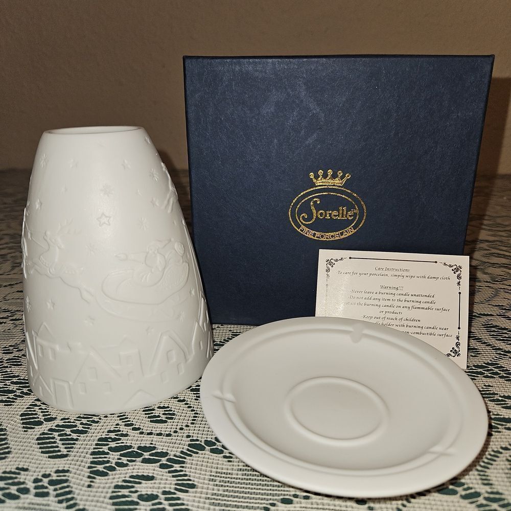 Sorelle Fine Porcelain Votive Tea Light Candle Holder with a Christmas Scene
